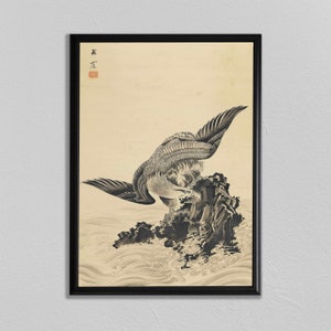 japanese print japan wood block mt fuji vintage print affiche de japon woodblock poster wall art asian decor hawk