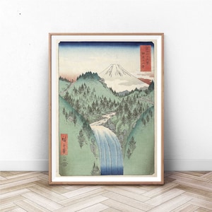 Xilogravura japonesa: Paisagem montanhosa de verão Ukiyo-e Giclée