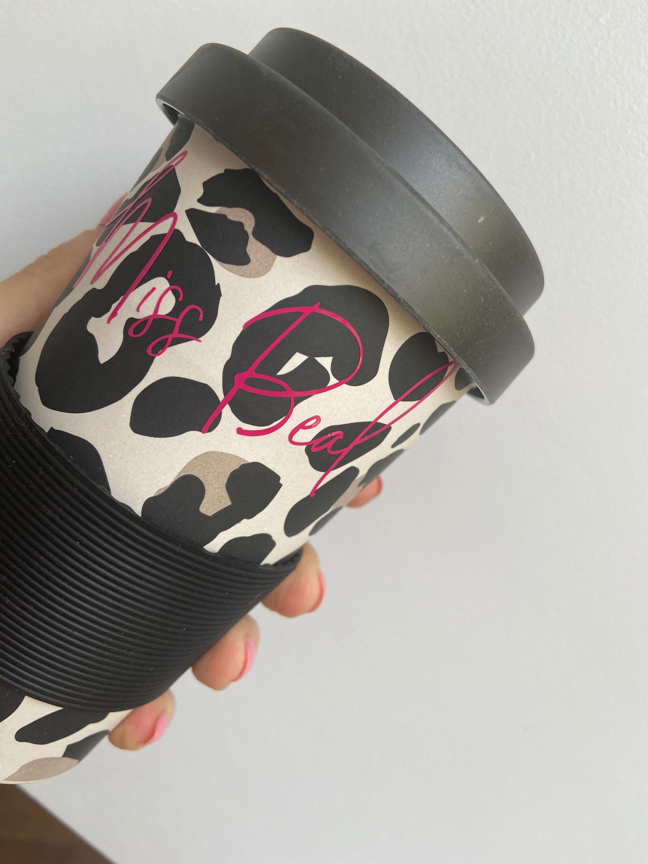 Personalised Leopard Print Bamboo Travel Mug, Eco Friendly Gift, Teac…