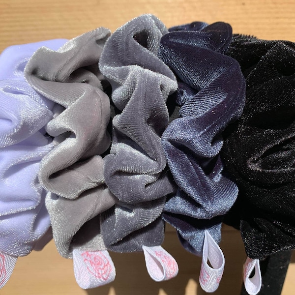 Velvet Scrunchies - Scrunchie - Scrunchies - Hair Tie - Bracelet - Back to Basics - White, Light Grey, Grey, Dark Grey, Black