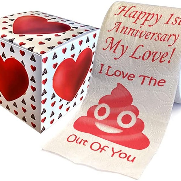 Printed TP Happy First Anniversary I Love The Poop Outta You Printed Toilet Paper Prank – Funny Gag Gift, 1st Year Anniversary - 500 Sheets