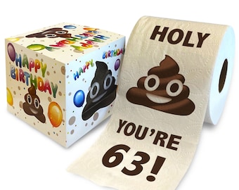 Printed TP 63rd Birthday Gift Toilet Paper - Holy You're 63 Bday Party Funny Gift, Novelty Unique 63 Happy Birthday Presents - 500 Sheets
