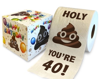 Printed TP Holy Poop You're 40 Printed Toilet Paper Gag Gift – Happy 40th Birthday Funny Toilet Paper For Best Prank, Bday Gift - 500 Sheets