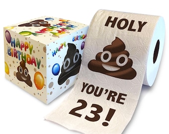 Printed TP Holy Poop You're 23 Printed Toilet Paper Gag Gift – Happy 23rd Birthday Funny Toilet Paper For Decor, Bday Gift - 500 Sheets