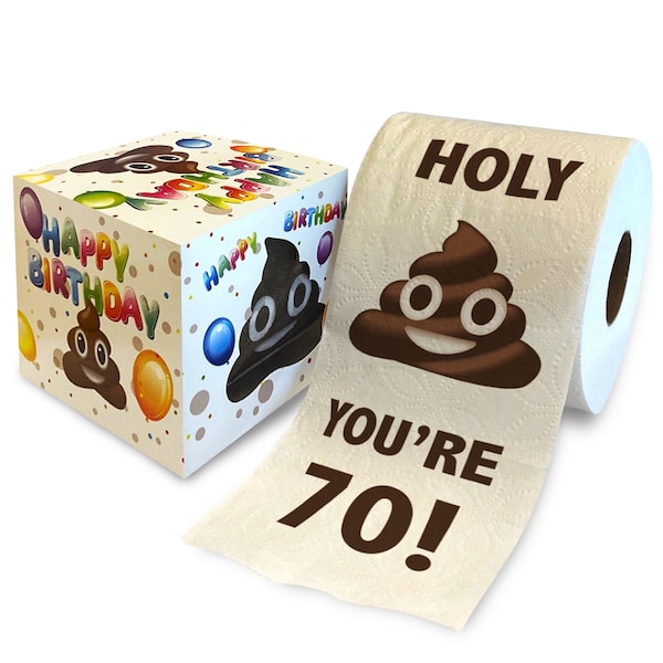 Printed TP Holy Poop You're 70 Printed Toilet Paper Gag Gift – Happy 70th Birthday Funny Toilet Paper For Best Prank, Bday Gift - 500 Sheets