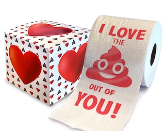 Printed TP I Love The Poop Out Of You Printed Toilet Paper Prank – Funny Anniversary Novelty Gag Gift for Wife and Husband - 500 Sheets