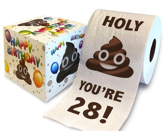 Printed TP Holy Poop You're 28 Printed Toilet Paper Gag Gift – Happy 28th Birthday Funny Toilet Paper For Decor, Bday Fun Gift - 500 Sheets