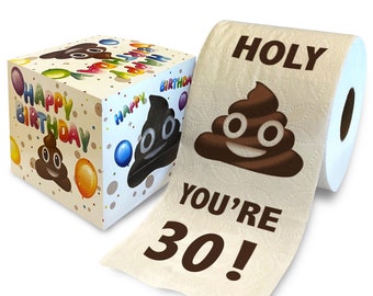 Printed TP Holy Poop You're 30 Printed Toilet Paper Gag Gift – Funny Toilet Paper For Prank, Surprise, 30th Birthday Party - 500 Sheets