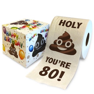 Printed TP 80th Birthday Gift Toilet Paper - Holy You&#39;re 80 Bday Party Funny Gift Joke Toilet Paper, 80 Happy Birthday Presents - 500 Sheets