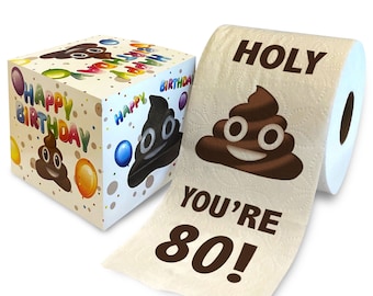 Printed TP 80th Birthday Gift Toilet Paper - Holy You're 80 Bday Party Funny Gift Joke Toilet Paper, 80 Happy Birthday Presents - 500 Sheets