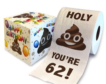 Printed TP 62nd Birthday Gift Toilet Paper - Holy You're 62 Bday Party Funny Gift, Novelty Unique 62 Happy Birthday Presents - 500 Sheets