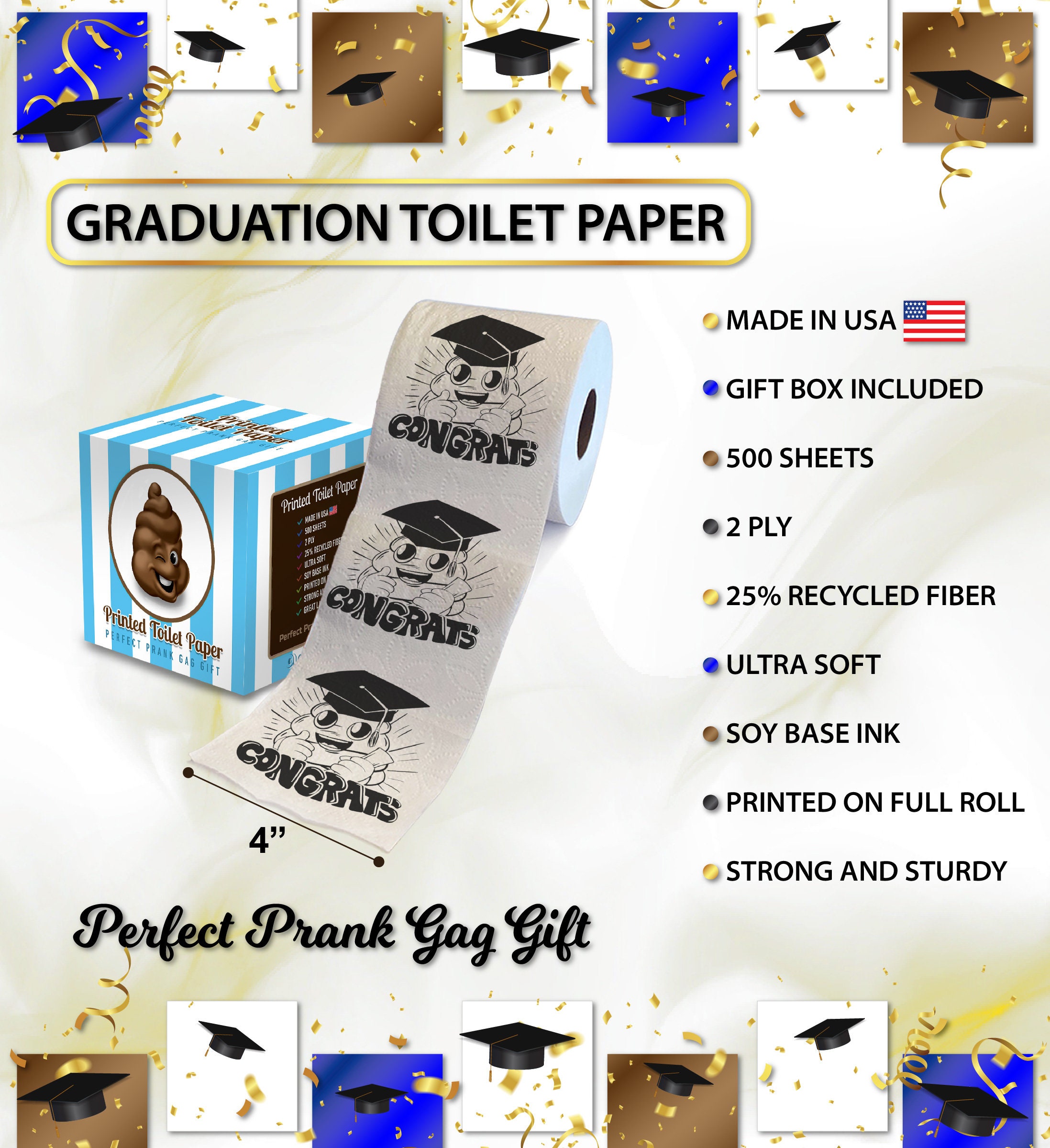 Poop Graduation Cover Printed TP Congrats With Excited Poop Printed Toilet Paper Gag Gift ...