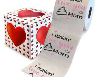 Happy Mother's Day I Stinkin' Love You Mom Printed Toilet Paper Paper Roll - Surprise Funny Cute Gag Gifts for Mothers Day - 500 Sheets