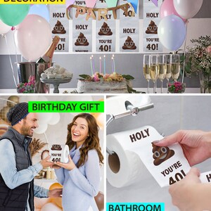 Printed TP 40th Birthday Gift Toilet Paper - Holy You're 40 Bday Party Funny Gag Gift Toilet Paper, 40 Happy Birthday Presents - 500 Sheets Bild 6