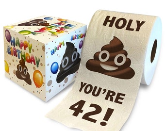 Printed TP 42nd Birthday Gift Toilet Paper - Holy You're 42 Bday Party Funny Gift, Novelty Unique 42 Happy Birthday Presents - 500 Sheets