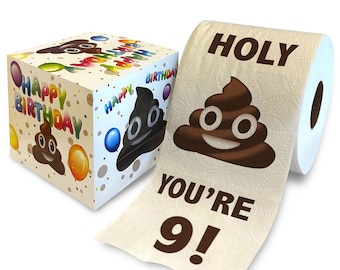 Printed TP 9th Birthday Gift Toilet Paper - Holy You're 9 Bday Party Funny Gag Gift, Novelty Unique 9 Happy Birthday Presents - 500 Sheets