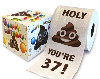 Printed TP Holy Poop You're 37 Printed Toilet Paper Gag Gift – Funny Toilet Paper For Prank, Novelty Gift, 37th Birthday Party - 500 Sheets