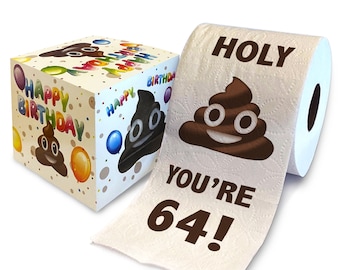 Printed TP 64th Birthday Gift Toilet Paper - Holy You're 64 Bday Party Funny Gift, Novelty Unique 64 Happy Birthday Presents - 500 Sheets