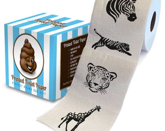 Printed TP Animal Pattern 2 Ply Toilet Paper Bathroom Tissue - Novelty Wildlife Bath Tissue Roll - Funny Toilet Paper for Decor - 500 Sheets