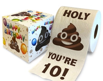 Printed TP Holy Poop You're 10 Printed Toilet Paper Gag Gift – Happy 10th Birthday Funny Toilet Paper For Decor, Bday Fun Gift - 500 Sheets