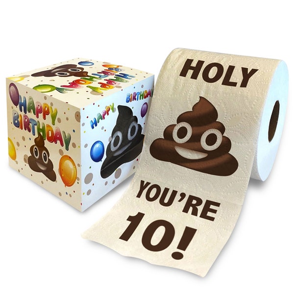 Printed TP Holy Poop You're 10 Printed Toilet Paper Gag Gift – Happy 10th Birthday Funny Toilet Paper For Decor, Bday Fun Gift - 500 Sheets
