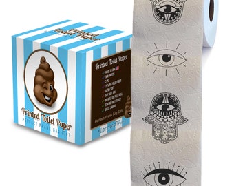 Bedrucktes Toilettenpapier mit Hamsa-Auge – Witziges Geschenk – Lustige Toilettenpapierrolle für Streiche, Überraschungen, Badezimmerdekoration, originelles Geschenk – 500 Blatt