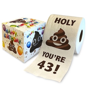 Printed TP Holy Poop You're 43 Printed Toilet Paper Gag Gift – Happy 43rd Birthday Funny Toilet Paper For Best Prank, Bday Gift - 500 Sheets