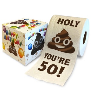 Printed TP Holy Poop You're 50 Printed Toilet Paper Gag Gift – Happy 50th Birthday Funny Toilet Paper For Best Prank, Bday Gift - 500 Sheets