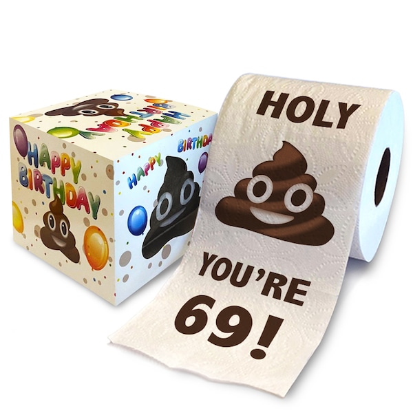 Printed TP Holy Poop You're 69 Printed Toilet Paper Gag Gift – Happy 69th Birthday Funny Toilet Paper For Best Prank, Bday Gift - 500 Sheets