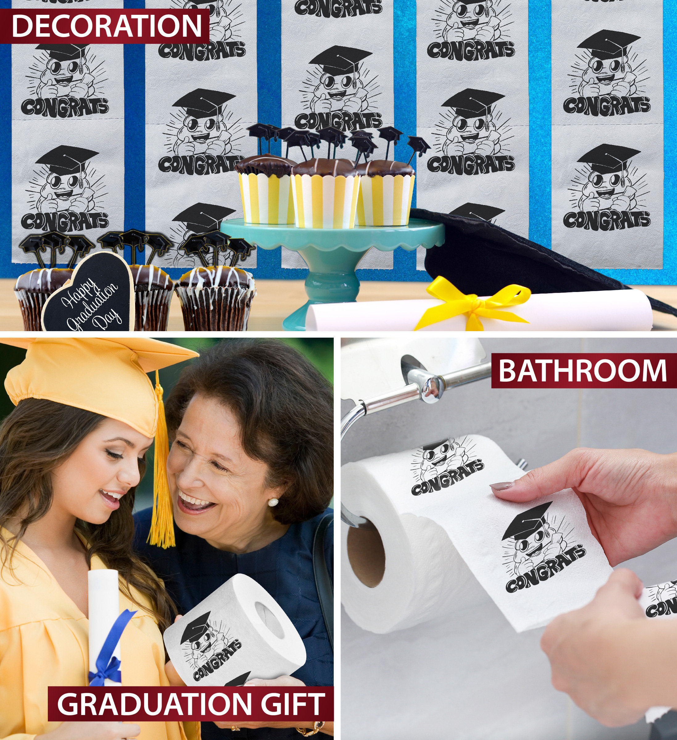 Poop Graduation Cover Printed TP Congrats With Excited Poop Printed Toilet Paper Gag Gift ...