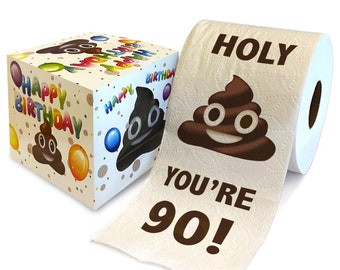 Printed TP Holy Poop You're 90 Printed Toilet Paper Gag Gift – Happy 90th Birthday Funny Toilet Paper For Decor, Bday Fun Gift - 500 Sheets