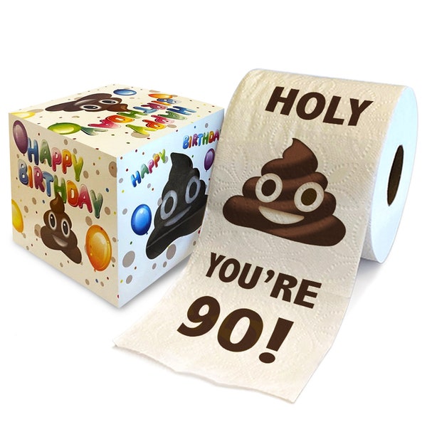 Printed TP Holy Poop You're 90 Printed Toilet Paper Gag Gift – Happy 90th Birthday Funny Toilet Paper For Decor, Bday Fun Gift - 500 Sheets