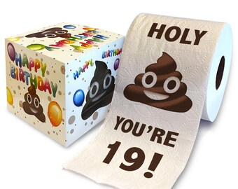 Printed TP Holy Poop You're 19 Printed Toilet Paper Gag Gift – Funny Toilet Paper For Prank, Decor, Gift, 19th Birthday Party - 500 Sheets