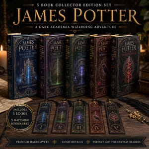 James Potter 5 Book Hardcover Set, Dark Academia Fantasy Collection, Matching Bookmarks, Collector Edition Gift for Readers
