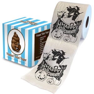 Printed TP Happy Halloween Printed Toilet Paper Gag Gift – Scary Toilet Paper Roll for Surprise, Prank, Funny Novelty Gift – 500 Sheets