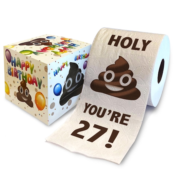 Printed TP Holy Poop You're 27 Printed Toilet Paper Gag Gift – Happy 27th Birthday Funny Toilet Paper For Decor, Bday Fun Gift - 500 Sheets