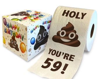 Printed TP Holy Poop You're 59 Printed Toilet Paper Gag Gift – Happy 59th Birthday Funny Toilet Paper For Best Prank, Bday Gift - 500 Sheets