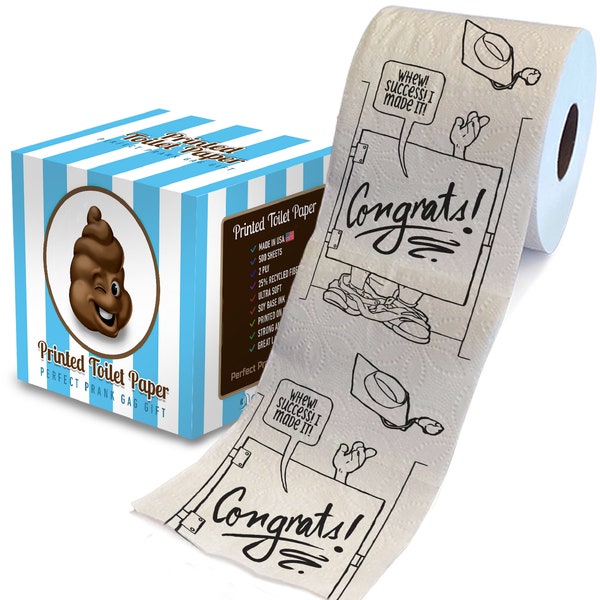 Printed TP Congrats! Whew! Success! I Made It! Printed Toilet Paper Gag Gift - Toilet Paper Roll for Graduation Gift for Graduate, 500 Sheet