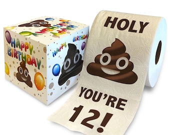 Printed TP 12th Birthday Gift Toilet Paper - Holy You're 12 Bday Party Funny Gift, Novelty Unique 12 Happy Birthday Presents - 500 Sheets