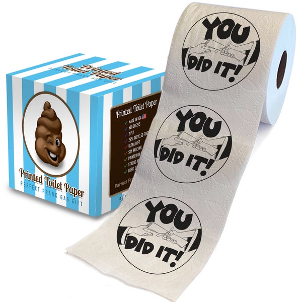 Printed TP You Did It! Printed Toilet Paper Gag Gift - Funny Toilet Paper Roll for Pranks, Surprise Graduation Gift for Graduate, 500 Sheets