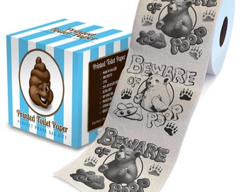 Printed TP Beware of Bear Poop Printed Toilet Paper Gag Gift – Funny Toilet Paper Roll For Prank, Surprise, Decor, Novelty Gift – 500 Sheets