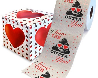 Printed TP I Love The Poop Outta You Valentine's Printed Toilet Paper Gag Gift - Funny Toilet Paper Roll for Prank and Gift - 500 Sheets
