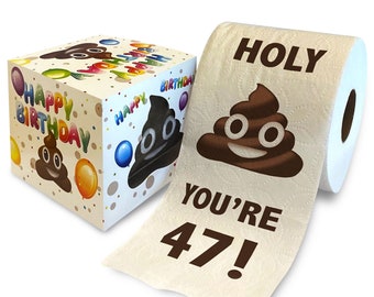 Printed TP Holy Poop You're 47 Printed Toilet Paper Gag Gift – Happy 47th Birthday Funny Toilet Paper For Best Prank, Bday Gift - 500 Sheets