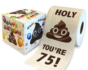 Printed TP 75th Birthday Gift Toilet Paper - Holy You're 75 Bday Party Funny Gift Joke Toilet Paper, 75 Happy Birthday Presents - 500 Sheets