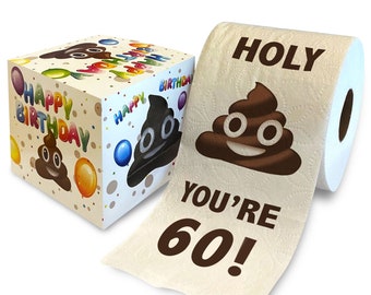 Printed TP Holy Poop You're 60 Printed Toilet Paper Gag Gift – Happy 60th Birthday Funny Toilet Paper For Best Prank, Bday Gift, 500 Sheets