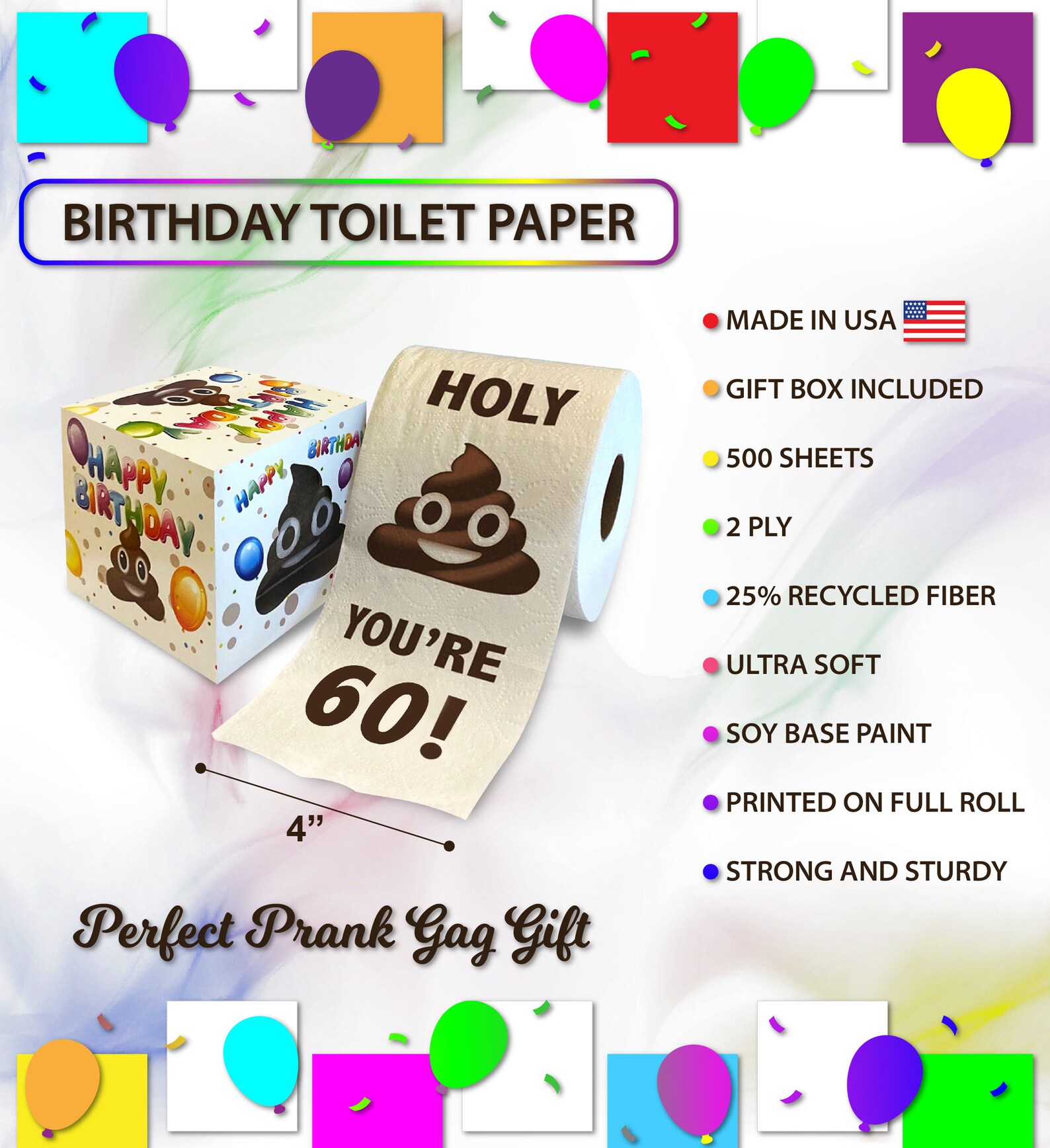 Printed TP Holy Poop You're 60 Printed Toilet Paper Gag Etsy