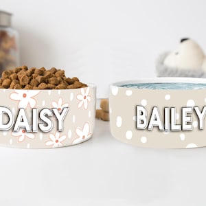 Personalized Neutral Dog Bowl Cat Pet Bowl with Name Gift for Pet Food Bowl Water Bowl Small Cat Bowls Ceramic 6" or 7"