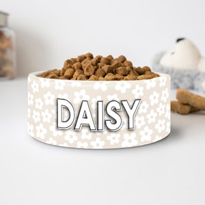 Personalized Daisy Pet Bowl: Ceramic Dog Cat Food & Water Bowl
