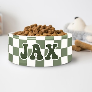 Personalized Checkered Pet Bowl: Retro Ceramic Dog Cat Bowl