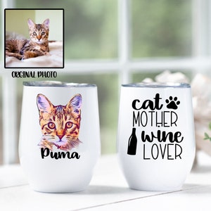 Personalized Cat Wine Glass Cat Mom Gift Travel Wine Tumbler Cat Illustration Pet Wine Tumbler Cat Lover Gift Birthday Gift for Cat Lover 1